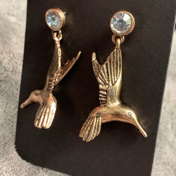 Golden Hummingbird Drop Earrings new - Picture 4 of 10